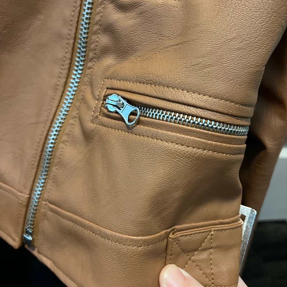 Chocolate USA Tan Faux Leather Moto Jacket – Size M - Picture 6 of 11